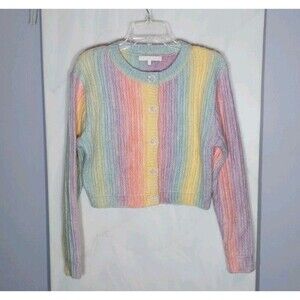 Revolve More To Come Raelyn Knit Cardigan Sz S Rainbow Striped Cozy Soft Girl